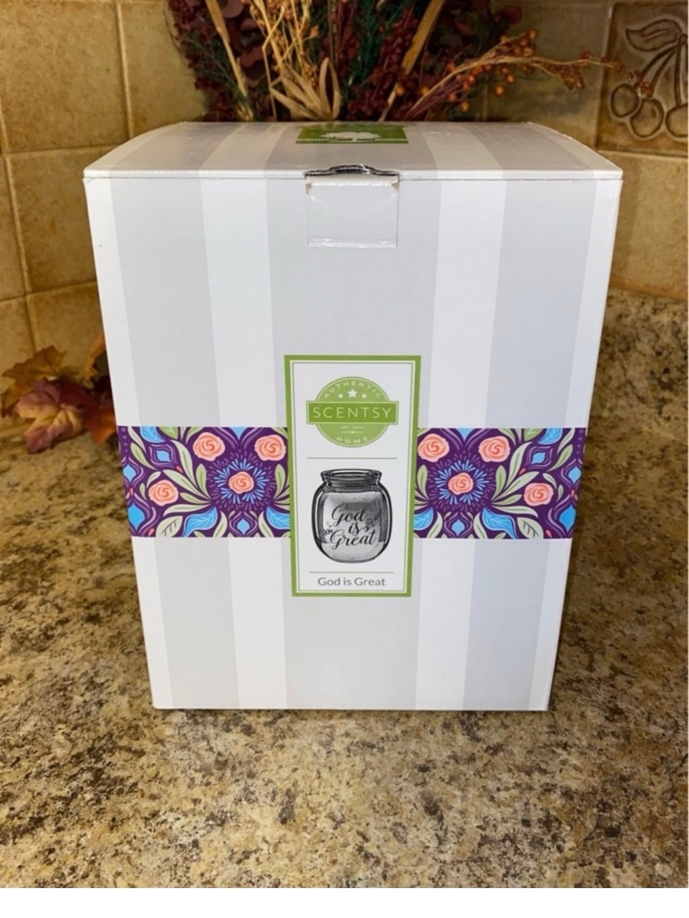 Scentsy God Is Great Blue Glass Jar wax warmer - Inspirational Home Accent - Picture 2 of 2